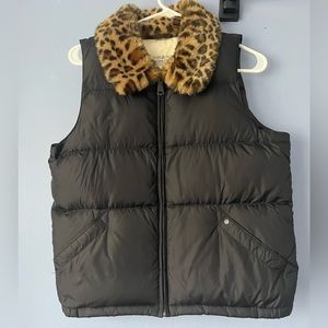 Denim Supply Ralph Lauren Black Puffer Vest Medium Leopard Faux Fur